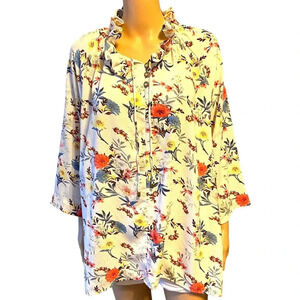 Simply Noelle Boho Floral Print Shirt Blouse Women Size L-XL